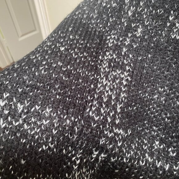 Women’s Knit Poncho Cardigan – Black & Grey Shawl Wrap with Fringe Trim - Picture 2 of 6